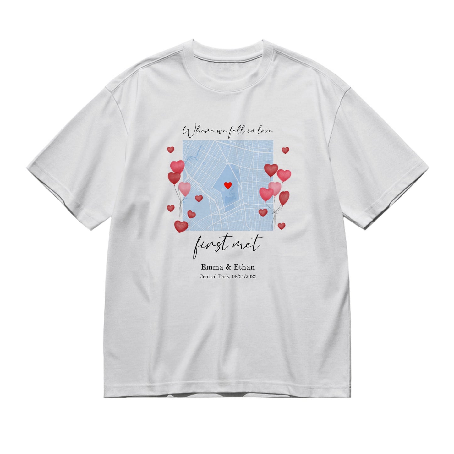 Where we first met... - city maps-200g High-Quality 100% Cotton T-Shirt with Heat Transfer Printing