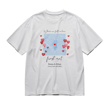 Where we first met... - city maps-200g High-Quality 100% Cotton T-Shirt with Heat Transfer Printing