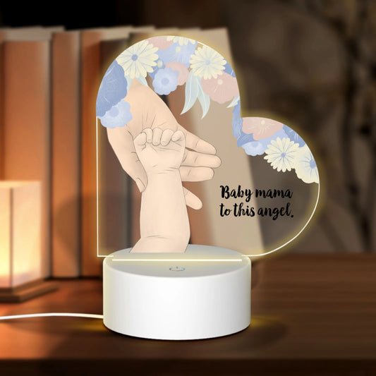 Baby mama to this angel - heart acrylic-Personalized Heart-Shaped Acrylic Light Board with Base
