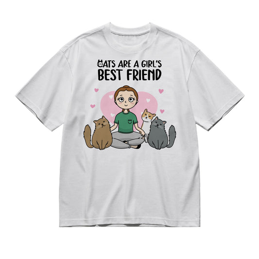 Cats are a girl's best friend  (Woman - Frontal Kawaii Syle)-200g High-Quality 100% Cotton T-Shirt with Heat Transfer Printing