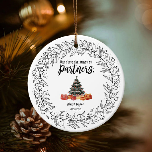 Our first christmas as partners - Text only-Double-Sided Ceramic Round Pendant (Multiple Sizes Available)