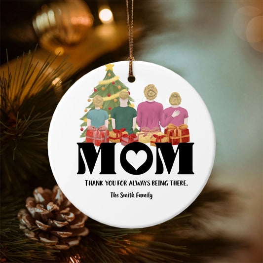 MOM (Back - pencil style) Circle Christmas-Double-Sided Ceramic Round Pendant (Multiple Sizes Available)