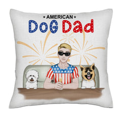 American Dog Dad - Full Color frontal 1/4 dogs - Linen Pillowcase + Pillow Insert Set