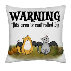 WARNING area patrolled - Kawaii frontal - Cats (halloween)- Linen Pillowcase + Pillow Insert Set
