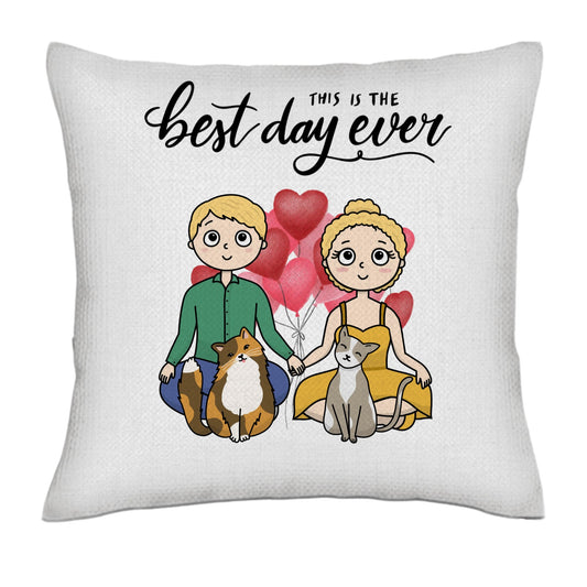 The best day ever (cats) - Kawaii Frontal- Linen Pillowcase + Pillow Insert Set