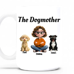 Personalized The Dogmother Mug with Custom Dog Names & Breeds - Funny Dog Mom Gift for Her (11oz & 15oz)