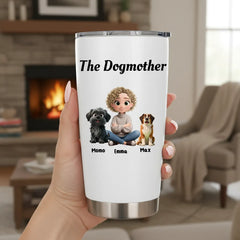 Personalized "The Dogmother" 20oz Tumbler - Custom Mom Avatar & Up to 4 Dogs (304 Stainless Steel)