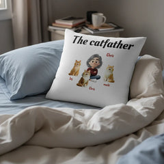 The Catfather Personalized Pillow - Custom Cat Dad Gift - Select Skin, Hair & Up to 4 Cats