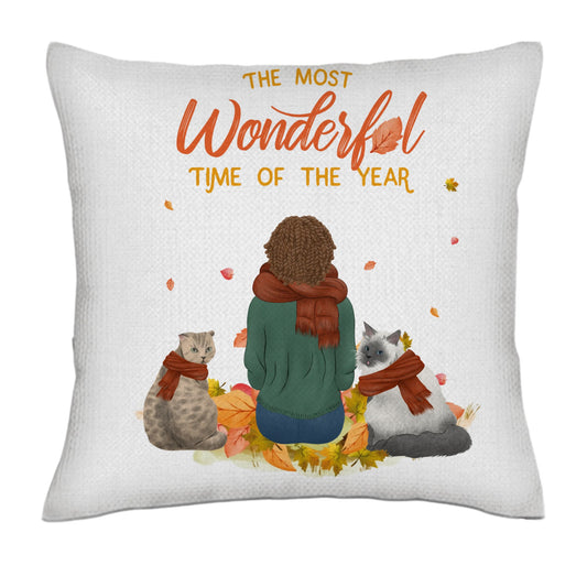The most wonderful time - Cats (Woman / Back)- Linen Pillowcase + Pillow Insert Set