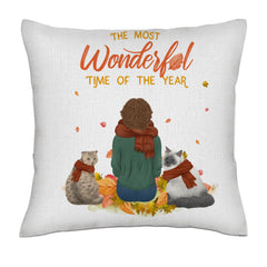 The most wonderful time - Cats (Woman / Back)- Linen Pillowcase + Pillow Insert Set