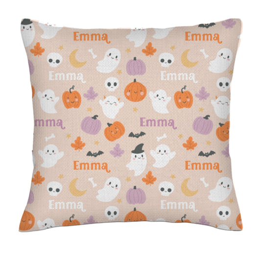 Cute Halloween Name Pattern- Linen Pillowcase + Pillow Insert Set