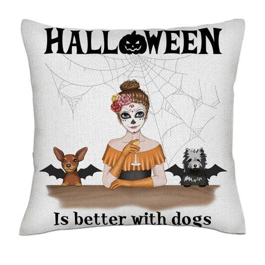 Halloween is better with a dog - Woman 1/3 dogs- Linen Pillowcase + Pillow Insert Set