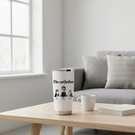 Personalized The Catfather 20oz Tumbler - Custom Cat Dad Gift (Up to 4 Cats)