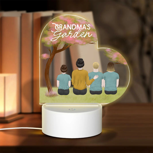 Grandma's garden (Back - pencil style)-Personalized Heart-Shaped Acrylic Light Board with Base