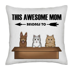 This awesome mom belongs to - Dogs and cats frontal- Linen Pillowcase + Pillow Insert Set