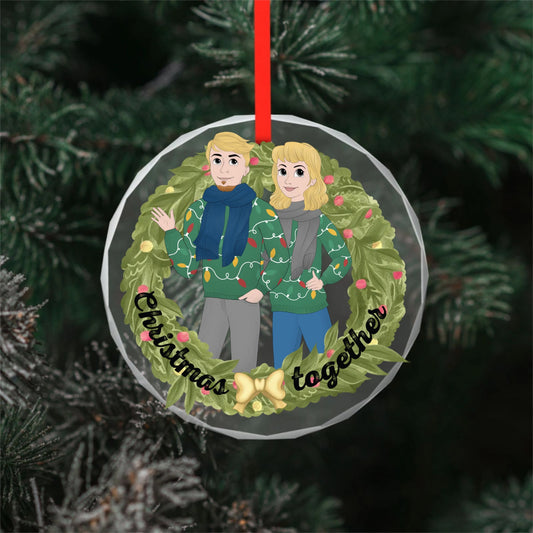 Christmas together - Disney style frontal-Personalized Custom Round Glass Pendant