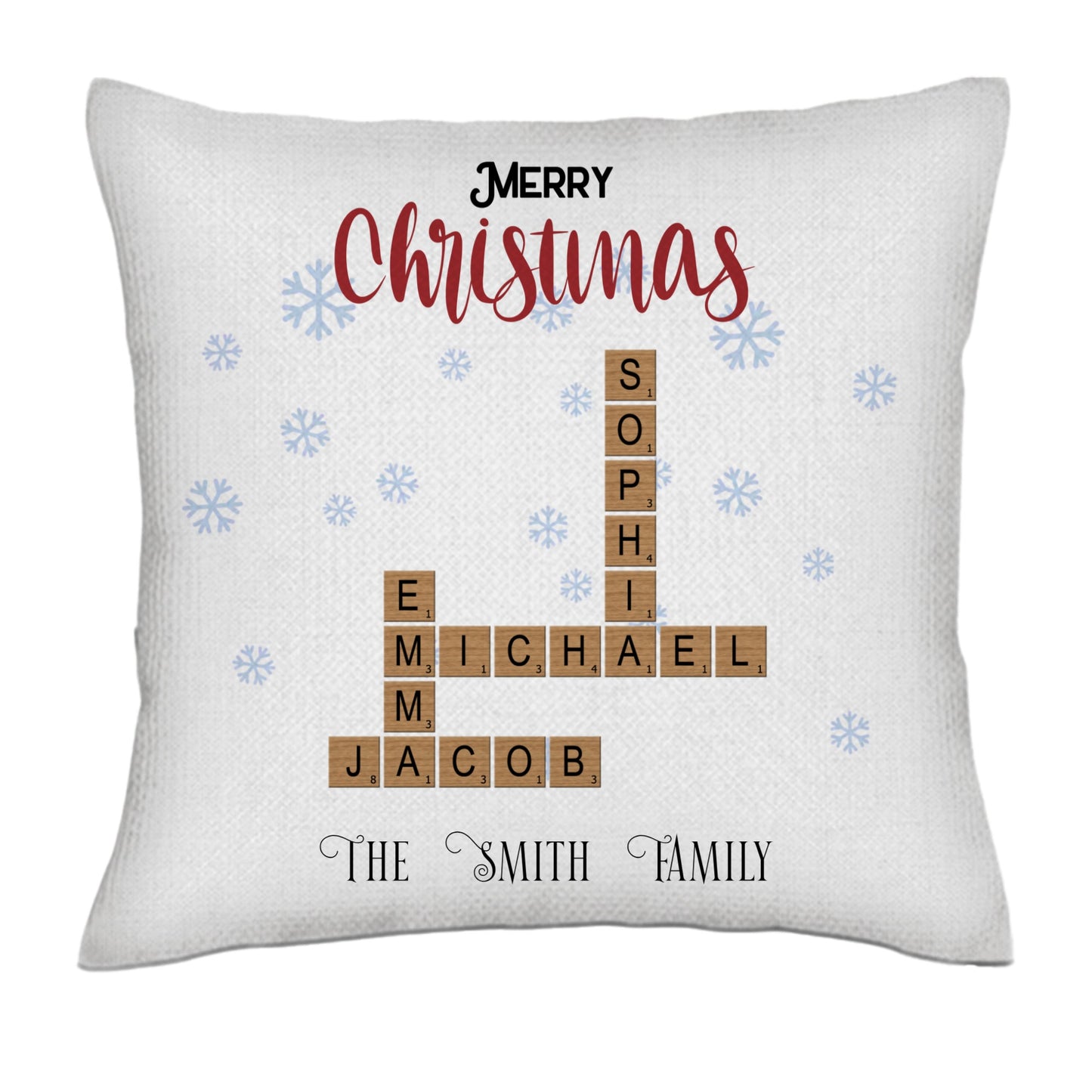 Merry Christmas - Crossword- Linen Pillowcase + Pillow Insert Set