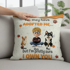 Personalized "I Own You" Dog Pillow - Custom Linen Throw Pillow with Names & Breeds