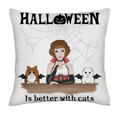 Halloween is better with a cat - Woman 1/3 cats- Linen Pillowcase + Pillow Insert Set