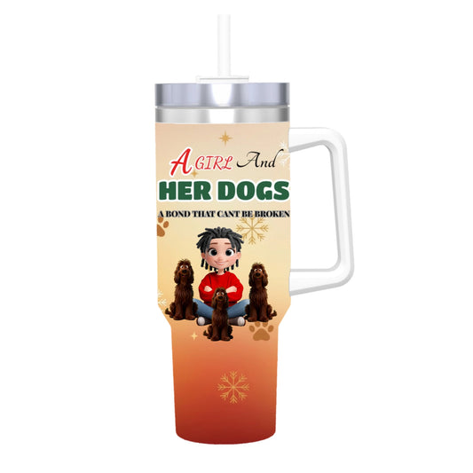 The "A Girl and Her Dogs" Custom 40oz Tumbler with Handle - Fits Car Cup Holders & Keeps Ice for Hours
