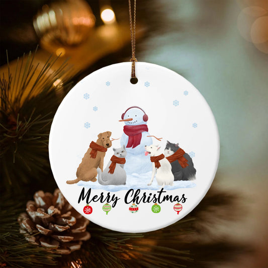Merry christmas - Pencil style back pets-Double-Sided Ceramic Round Pendant (Multiple Sizes Available)