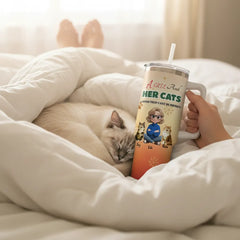 The "A Girl and Her Cats" Custom 40oz Tumbler with Handle - Fits Car Cup Holders & Keeps Ice for Hours
