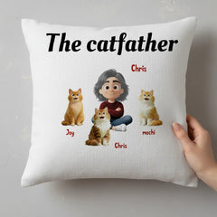 The Catfather Personalized Pillow - Custom Cat Dad Gift - Select Skin, Hair & Up to 4 Cats