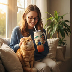 The "A Girl and Her Cats" Custom 40oz Tumbler with Handle - Fits Car Cup Holders & Keeps Ice for Hours