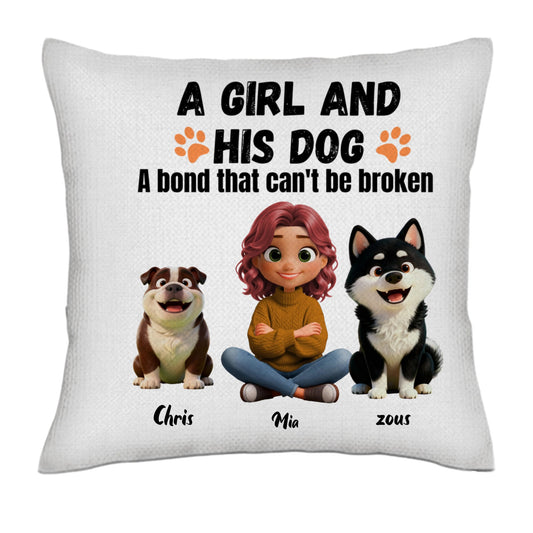 A GIRL AND HIS DOG- Linen Pillowcase + Pillow Insert Set