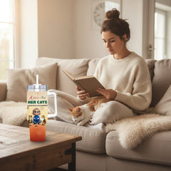 The "A Girl and Her Cats" Custom 40oz Tumbler with Handle - Fits Car Cup Holders & Keeps Ice for Hours