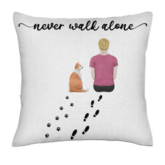 Never walk alone (Female / Male / Cat / Back) - Linen Pillowcase + Pillow Insert Set