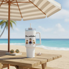 Personalized The Catfather 40oz Tumbler with Handle - Custom Cat Dad Gift (Up to 4 Cats)