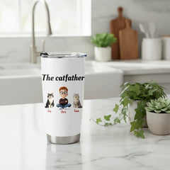 Personalized The Catfather 20oz Tumbler - Custom Cat Dad Gift (Up to 4 Cats)