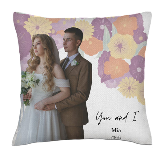 Officially married - photo cutout- Linen Pillowcase + Pillow Insert Set