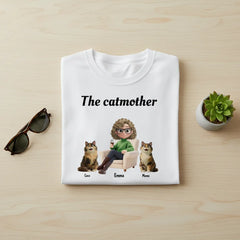 Personalized "The Catmother" T-Shirt - Custom Cat Names - Premium 200g Heavyweight Cotton Gift
