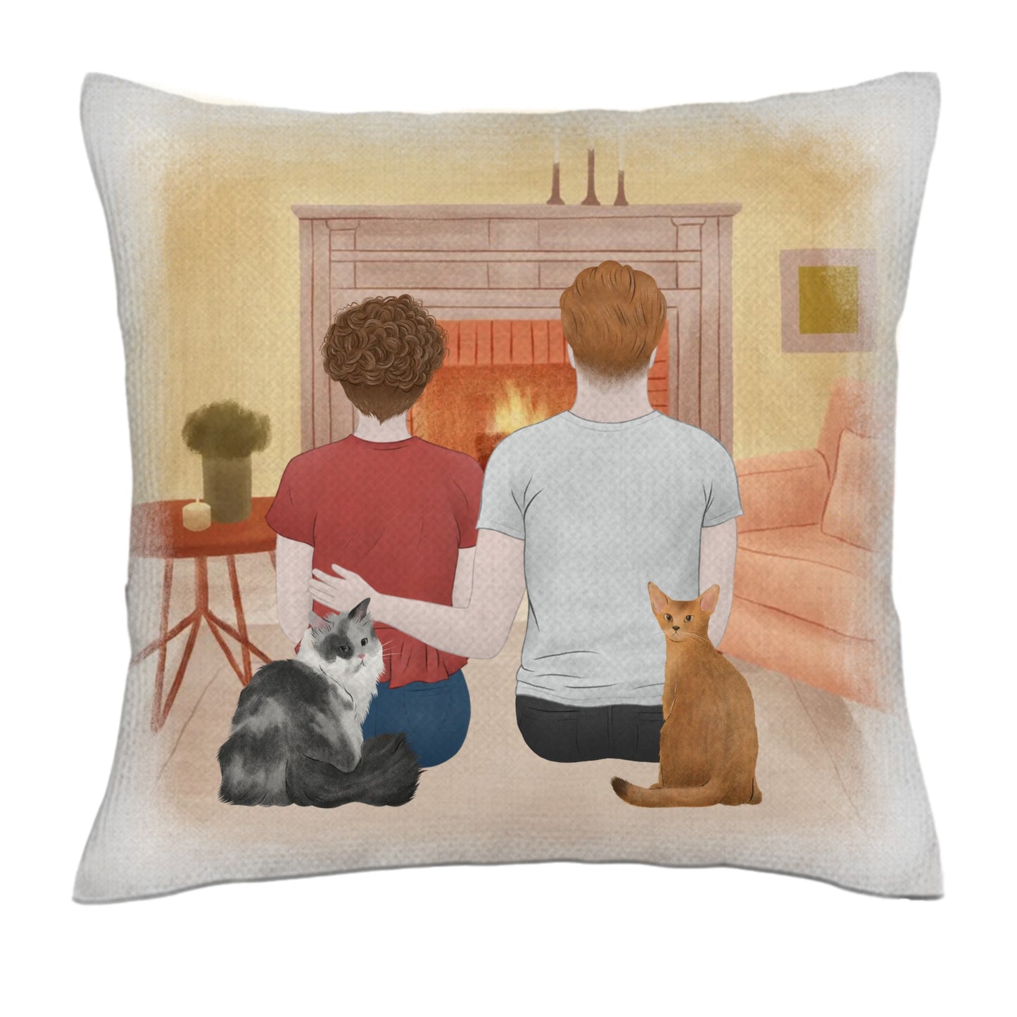 You, me and the cats (Back)- Linen Pillowcase + Pillow Insert Set