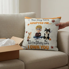 Personalized "I Own You" Dog Pillow - Custom Linen Throw Pillow with Names & Breeds