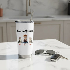 Personalized The Catfather 20oz Tumbler - Custom Cat Dad Gift (Up to 4 Cats)