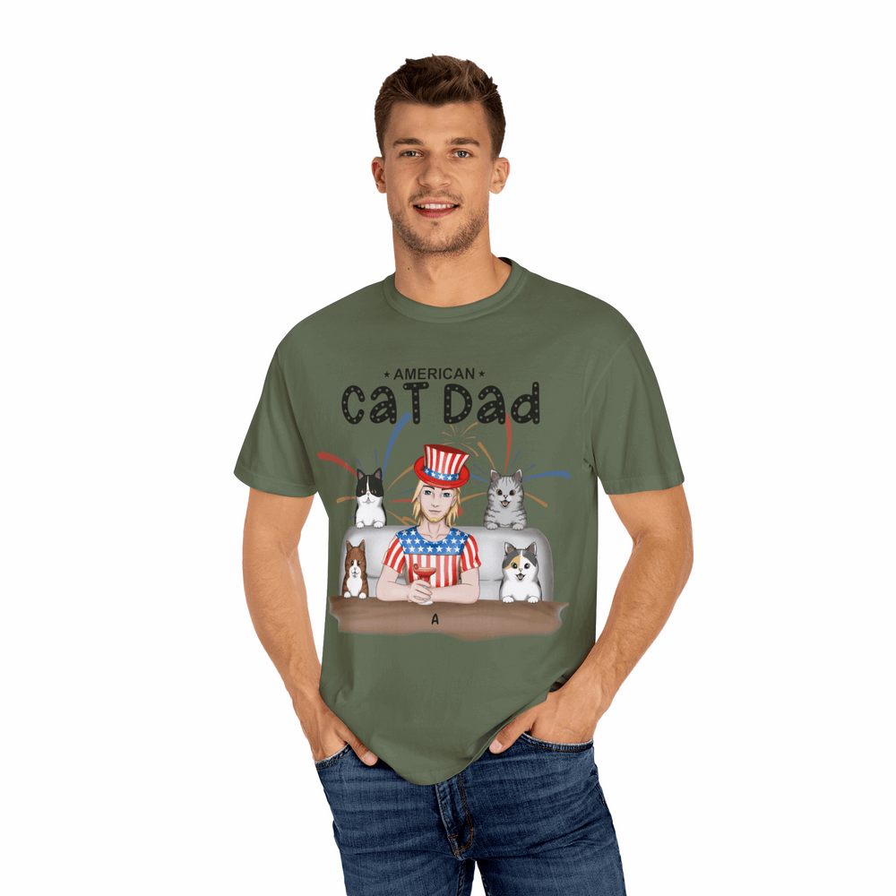 American Cat Dad-Unisex Garment-Dyed Personalized Shirt