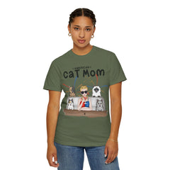 American Cat Mom - Full Color frontal 1/4 cats-Unisex Garment-Dyed Personalized Shirt