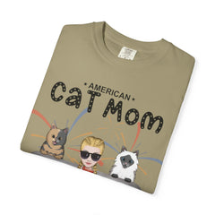 American Cat Mom - Full Color frontal 1/4 cats-Unisex Garment-Dyed Personalized Shirt
