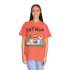 American Cat Mom - Full Color frontal 1/4 cats-Unisex Garment-Dyed Personalized Shirt