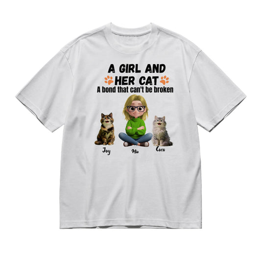 A Girl And Her Cat-200g High-Quality 100% Cotton T-Shirt with Heat Transfer Printing