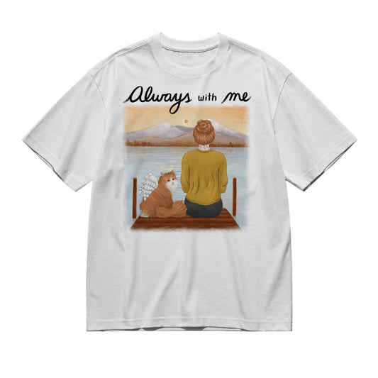 Cat / Always with me (Back)-200g High-Quality 100% Cotton T-Shirt with Heat Transfer Printing