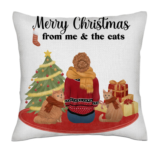 Merry christmas from me & the cat (back)- Linen Pillowcase + Pillow Insert Set