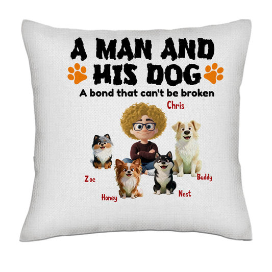 A Man and His Dog- Linen Pillowcase + Pillow Insert Set