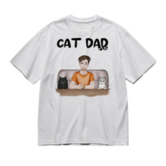 Cat Dad - Frontal full color - Male 4 cats-200g High-Quality 100% Cotton T-Shirt with Heat Transfer Printing