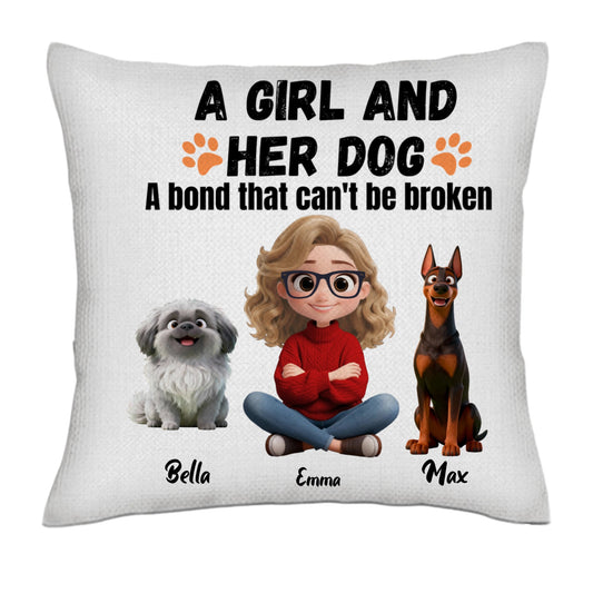 A Girl And Her Dog- Linen Pillowcase + Pillow Insert Set