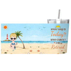 What Day Is Today Who Cares Summer Vibe, Beach-12OZ Insulated Tumbler with Cone Straw - Personalized Design