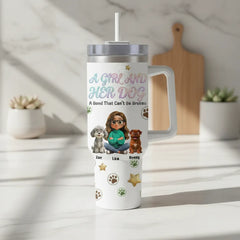 Personalized 40oz Tumbler with Handle - "A Girl And Her Dog" Custom Travel Mug